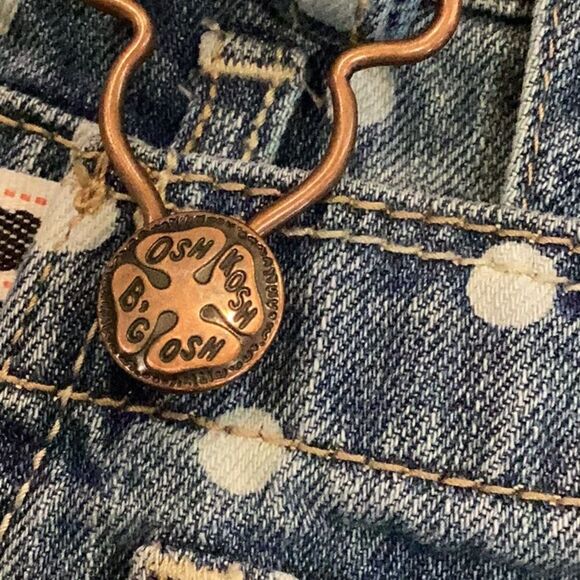 Oshkosh Polka Dot Overalls 3T Blue Denim Bibbed White Circles Tie Belt Vestbak - Picture 13 of 15